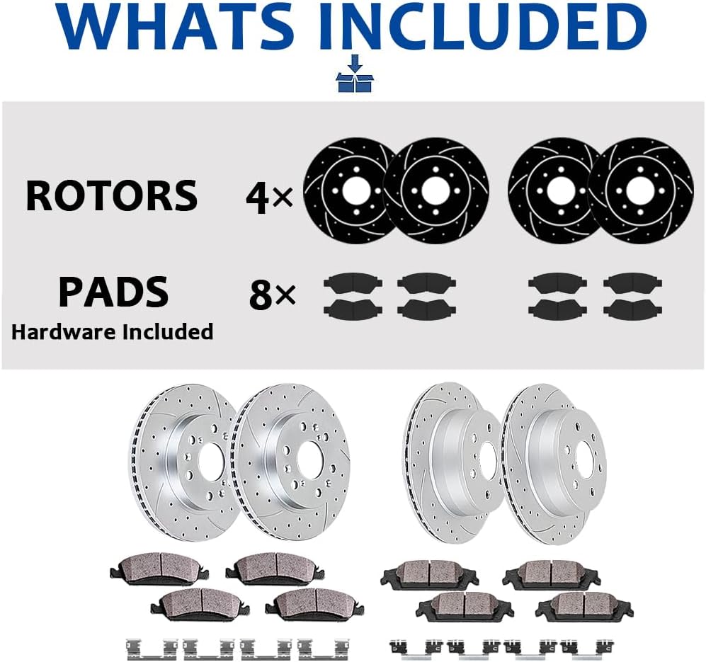 Acinoparts Front(12.80') and Rear(13.03') Brake Kit for Chevy Traverse Buick Enclave GMC Acadia Limited Saturn Outlook Drilled & Slotted Disc Brake Rotors Ceramic Brakes Pads