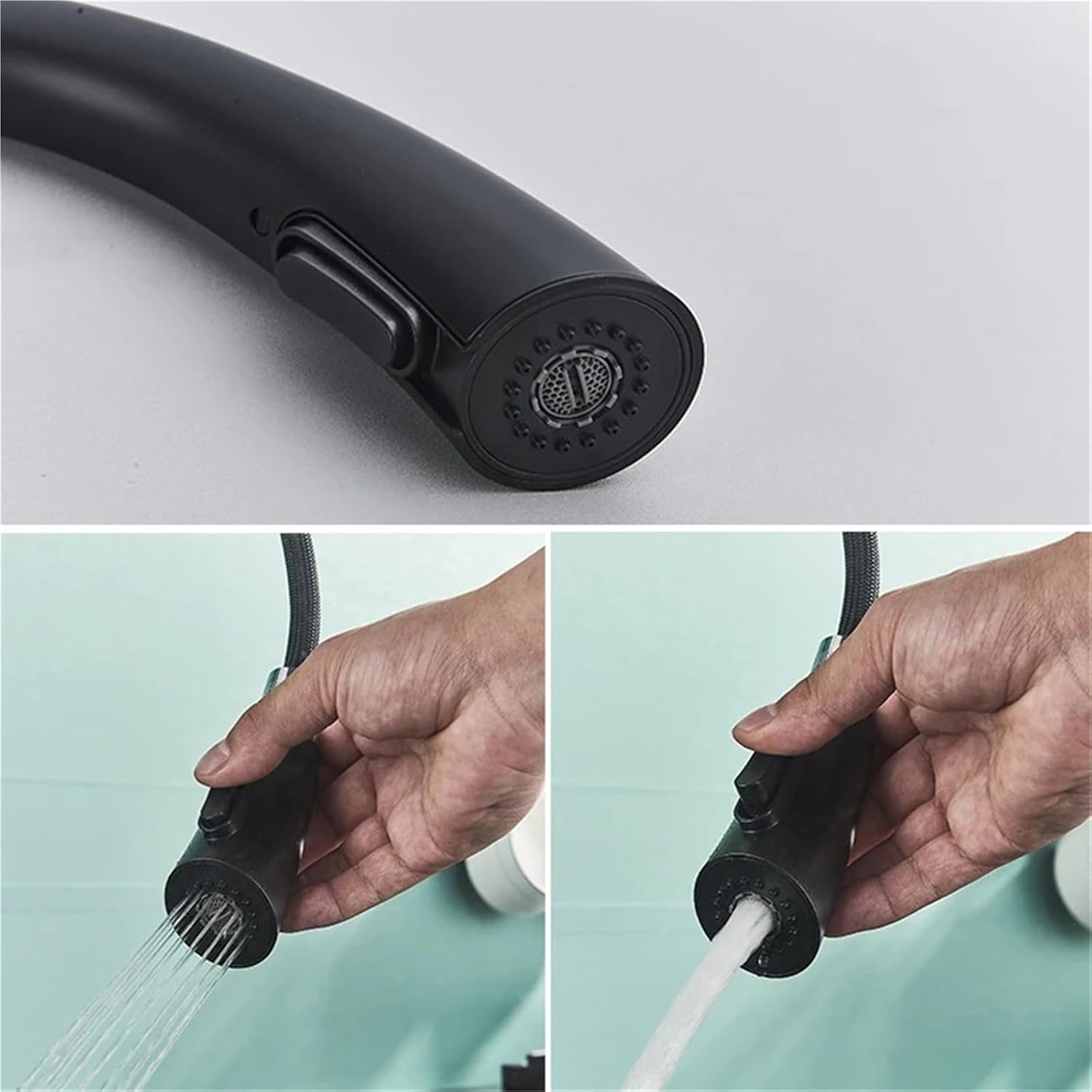 Kitchen Faucet Single Handle Pull Out Mixer Hot and Cold Water Taps Deck Mounted 360 Rotation Mixer Tap(Matte Black)