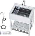 Stainless Steel Utility Sink,29' Freestanding Sink with Cold and Hot Water Faucet,Hoses and Drain Kit Commercial Kitchen Single Bowl,Laundry Sink for Kitchens,Laundry Room, Garage (29x21x36 White)