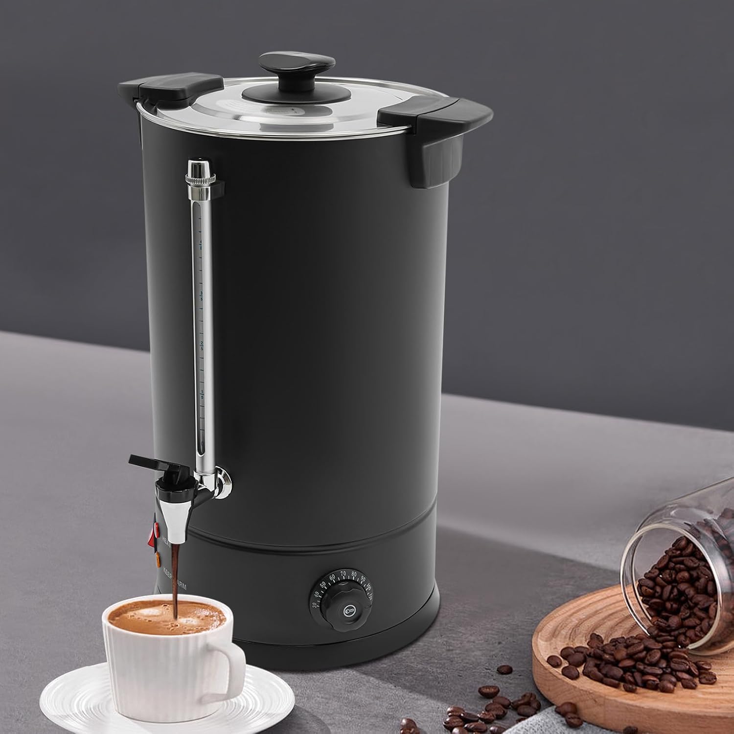 Commercial Coffee Urn, 15L/4Gal Stainless Steel Coffee Maker Brewer Hot Beverage Dispenser with Faucet, 1400W Hot Water Urn for Home Party Office, W10.4*H20.3in, Temperature Control