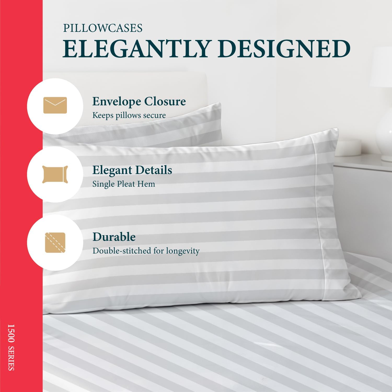 100% Egyptian Cotton Sheet Set Queen Size - Luxury 1500 Series Prestige Collection Damask Queen Sheet Set (4 PC, White Stripe), Soft Cooling, Sateen Weave Sheets, 17' Deep Pocket