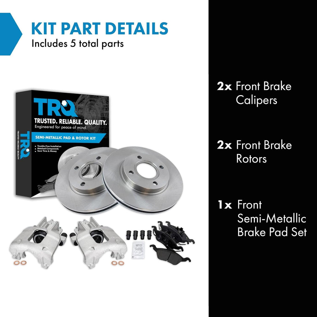 TRQ Front Brake Pad and Rotor Set Semi Metallic Vented Rotors Calipers Compatible with 2000-2004 Ford Focus