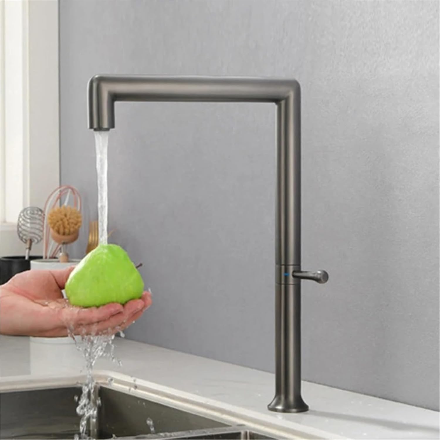 Kitchen Faucet 360 Rotation Single Handle Deck Mounted Hot and Cold Water Sink Mixer Taps(Gray)