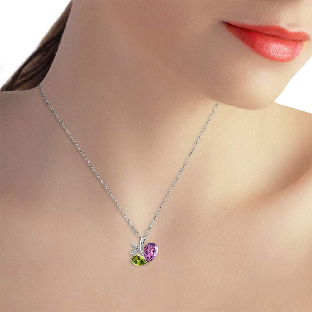 Galaxy Gold GG 4.06 CTW 14k Solid Gold Modern Heart Necklace Combination of Natural Amethyst, Peridot and Diamonds