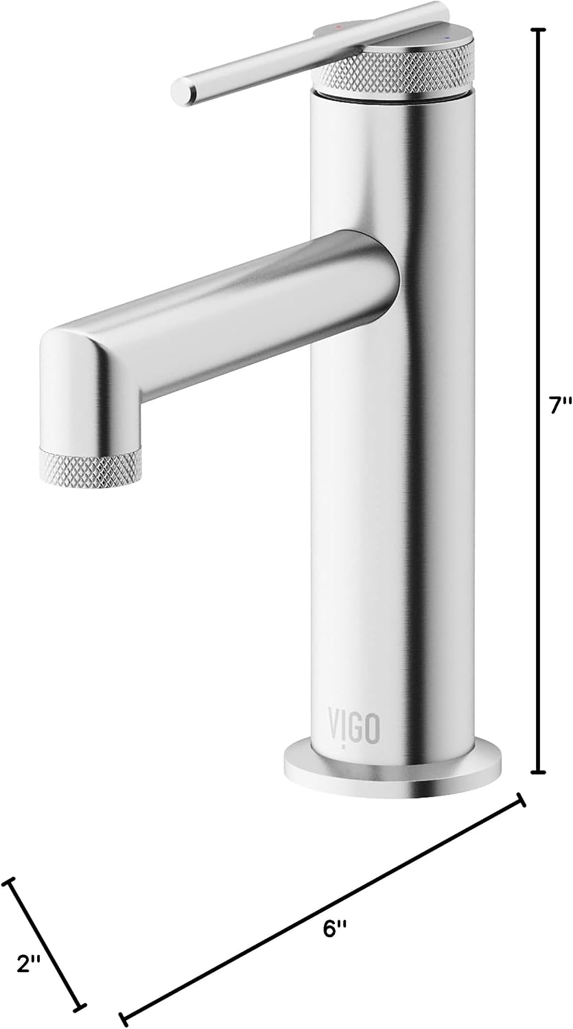 VIGO Sterling Single-Handle Single-Hole Mount Bathroom Sink Faucet, 7-Inch, Brushed Nickel, Modern Design, Solid Brass, 1.2 GPM WaterSense & Ceramic Disc Valve, Corrosion-Resistant