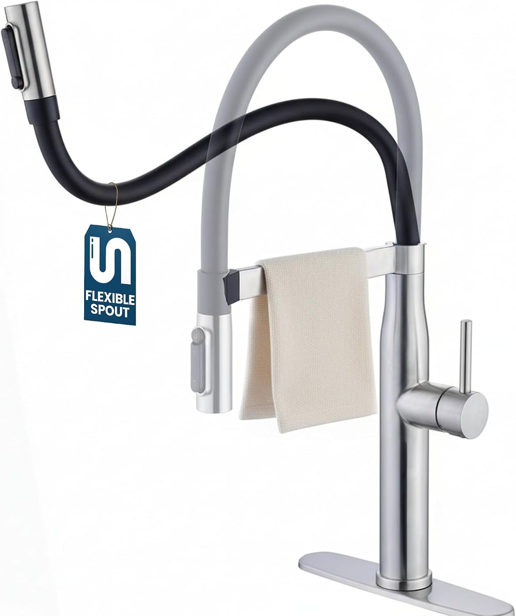 STiLWERK 3-in-1 Kitchen Sink Faucet with Pull-Out Sprayer, 3 Way Hot, Cold & Drinking Water Mixer, Magnetic Docking, Stainless Steel, Satin Stainless Finish