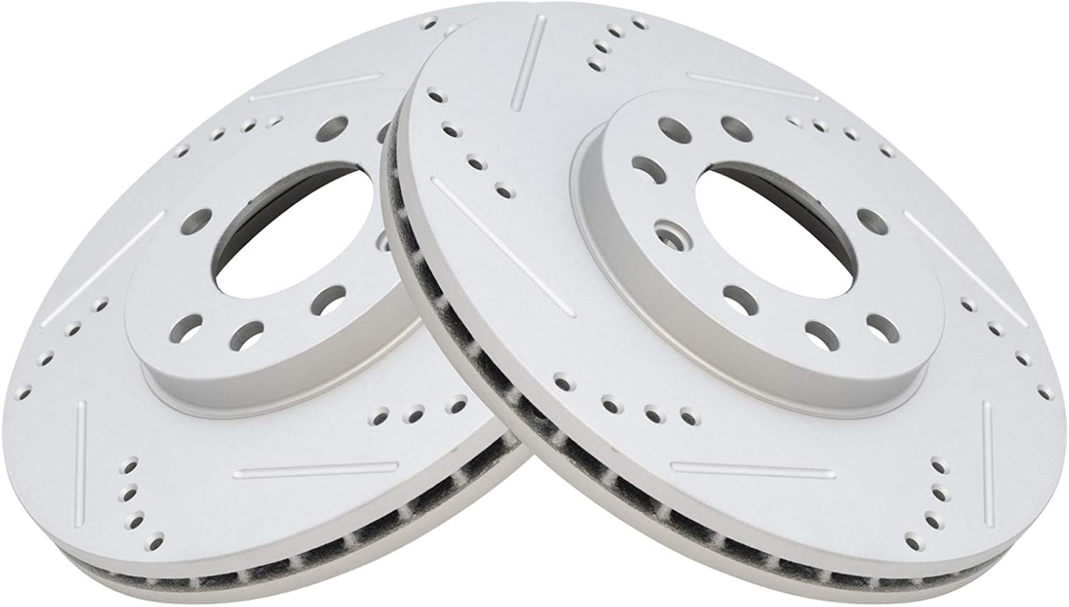 TRQ Performance Front Brake Pad & Rotor Set Ceramic Coated Drilled Slotted Vented Rotors Compatible with 99-03 Saab 9-3 99-05 9-5 2000 Saturn LS LS1 LS2 LW1 LW2 01-02 L100 01-03 L200 LW200 LW300