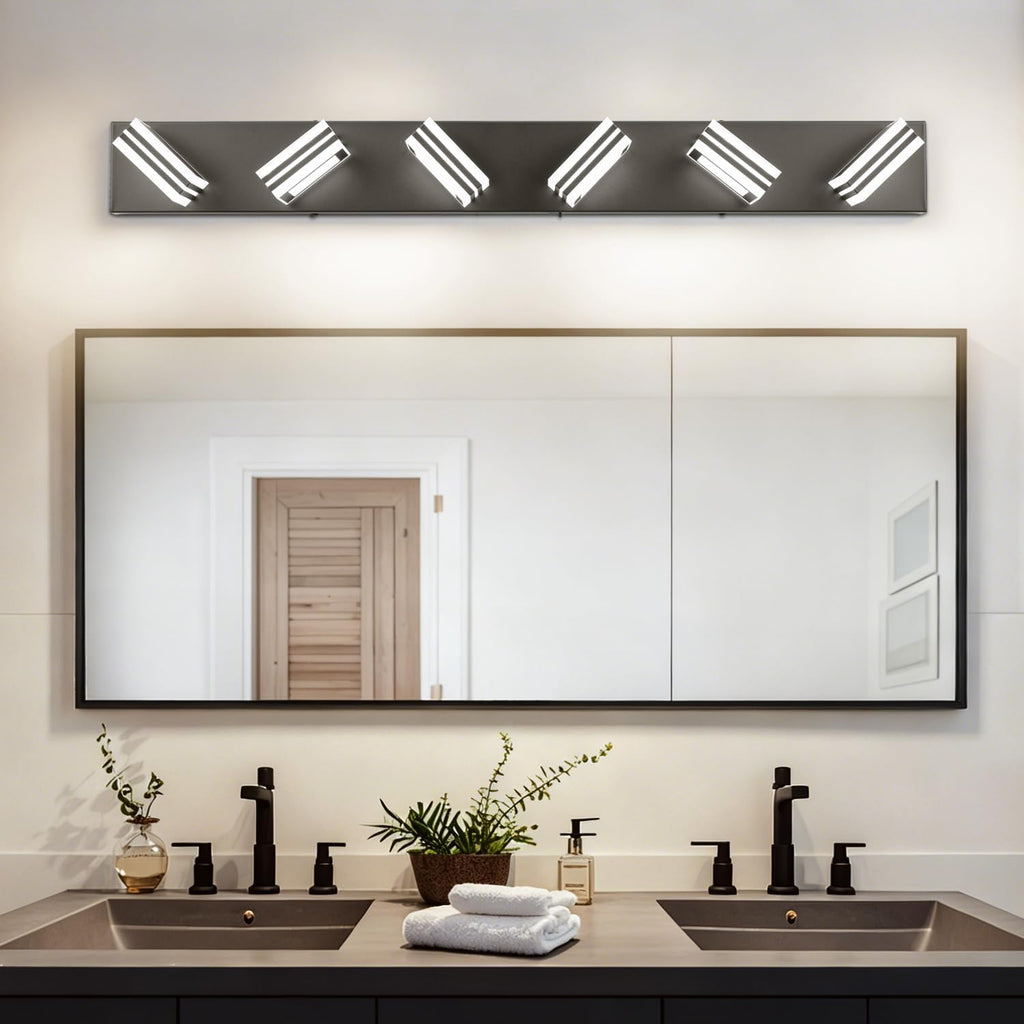SOLFART Modern Black Vanity Lights Fixtures: 6 Lights Acrylic LED Matte Black Vanity Lights for Bathroom 39inch 5CCT