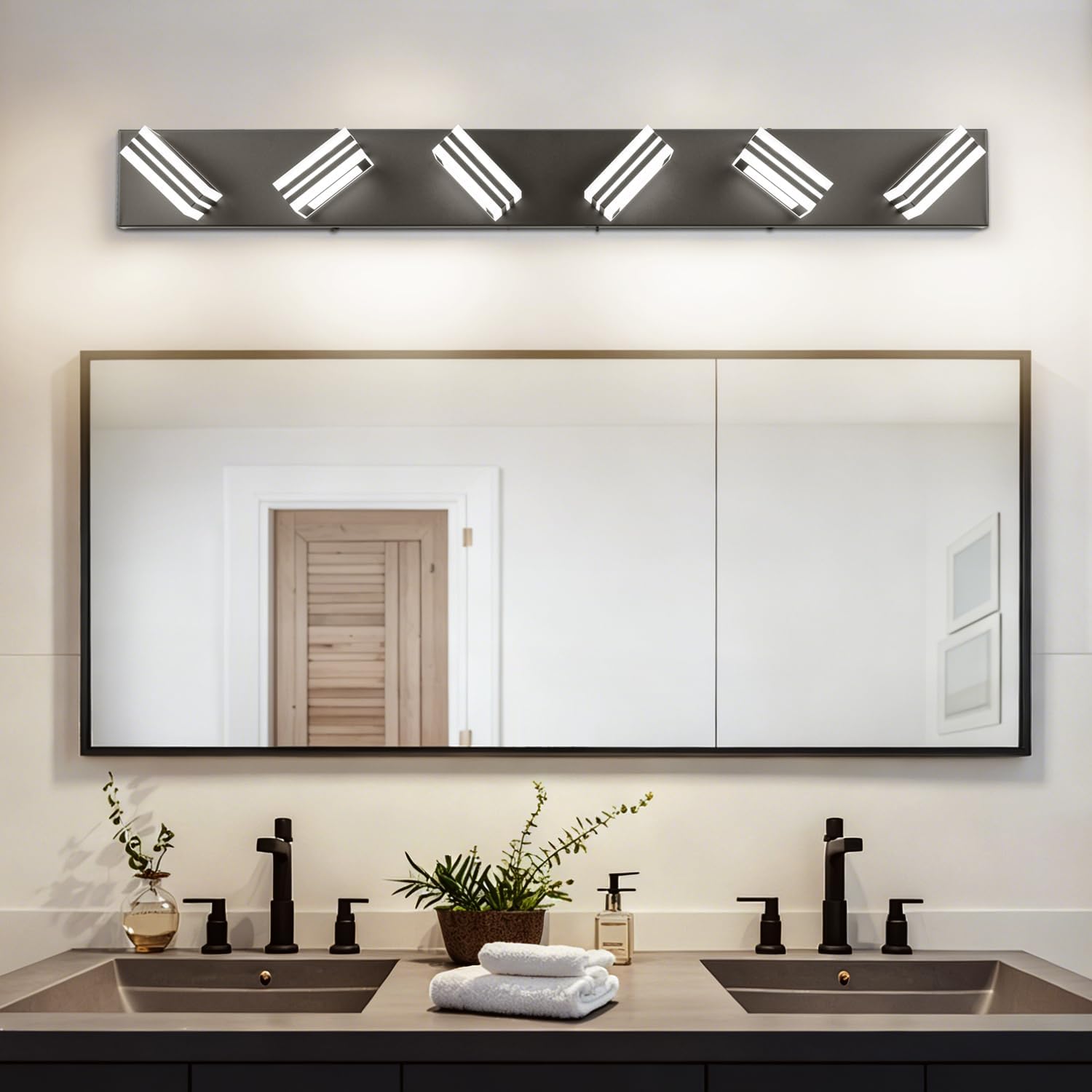 SOLFART Modern Black Vanity Lights Fixtures: 6 Lights Acrylic LED Matte Black Vanity Lights for Bathroom 39inch 5CCT