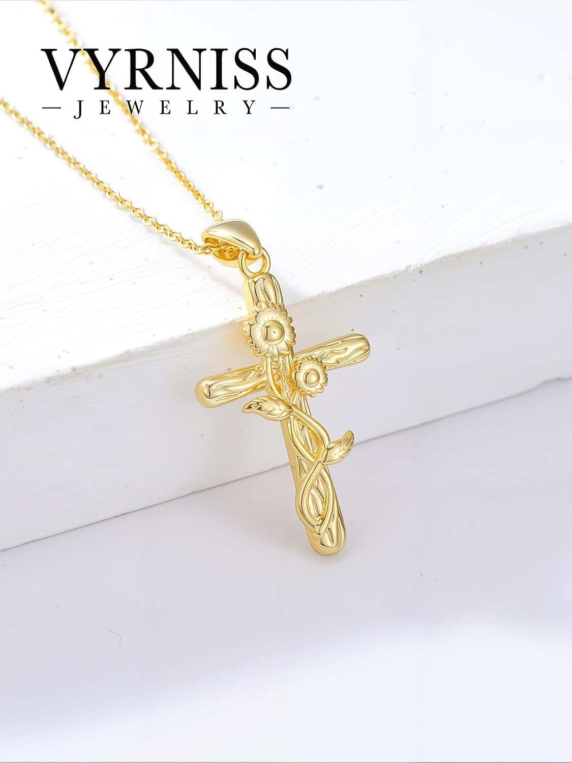 18K Gold Cross Pendant for Women Gold Cross Necklace 18K Gold Jewelry Religious Gift