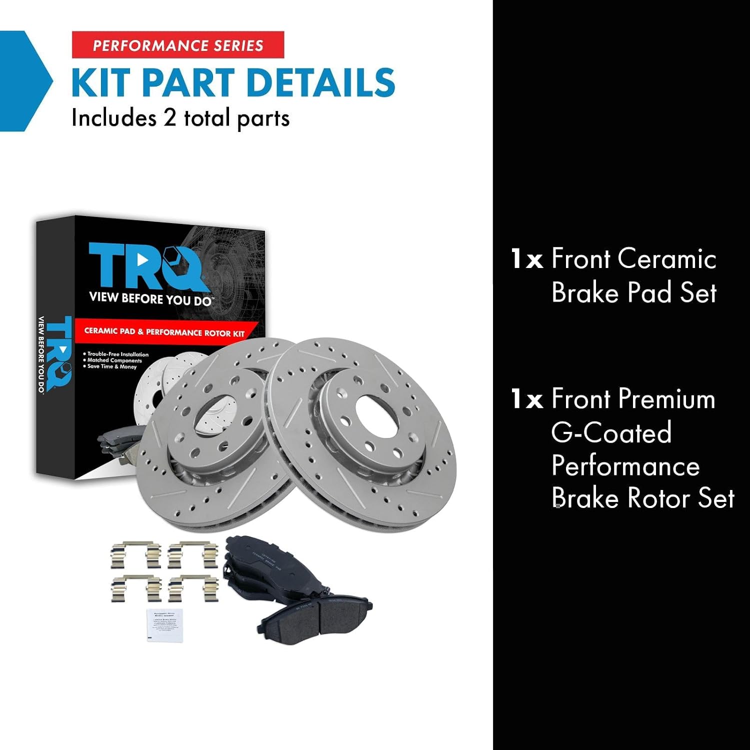 TRQ Performance Front Ceramic Brake Pad and Rotor Set Coated Drilled Slotted Compatible with 2004-2011 Chevrolet Aveo 2007-2011 Chevrolet Aveo5 2013-2015 Spark 2009 Pontiac G3