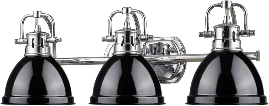 Golden Lighting 3602-BA3 CH-BK Duncan Bath Fixture, Chrome with Black Shades