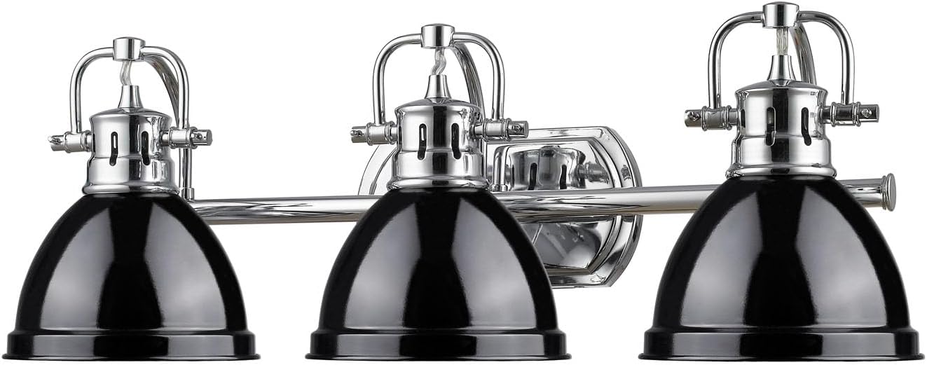 Golden Lighting 3602-BA3 CH-BK Duncan Bath Fixture, Chrome with Black Shades