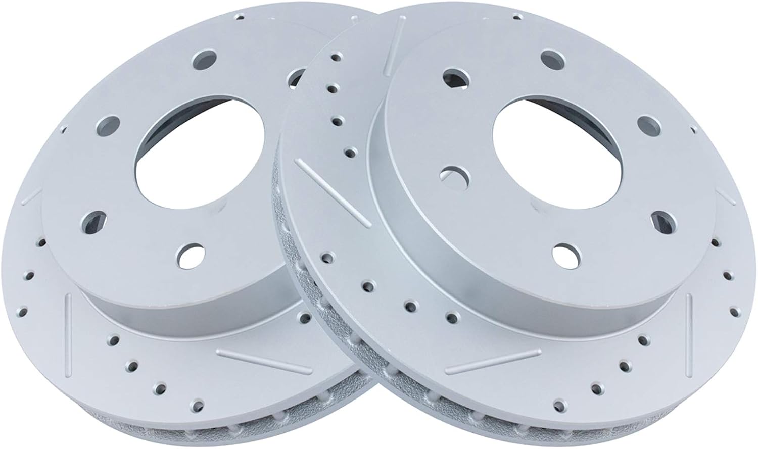 TRQ Performance Front Ceramic Brake Pad and Rotor Set Coated Drilled Slotted Compatible with 95-99 GMC Yukon 4 Wheel Drive with 295 mm Diameter Front Rotors