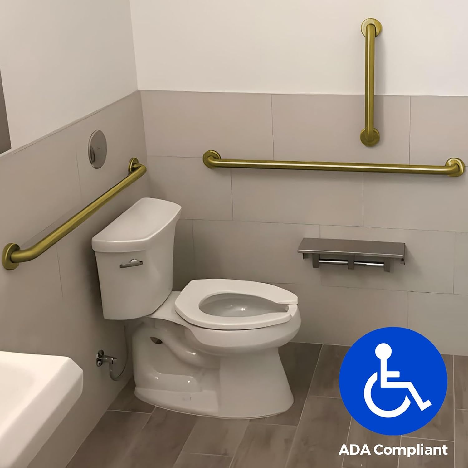 Stardrix Grab Bar Bundle for ADA Compliance, Brushed Gold Stainless Steel Grab Bar Set for Commercial and Residential Restrooms, 1.5' Diameter - 18', 36', 42' - Pack of 3