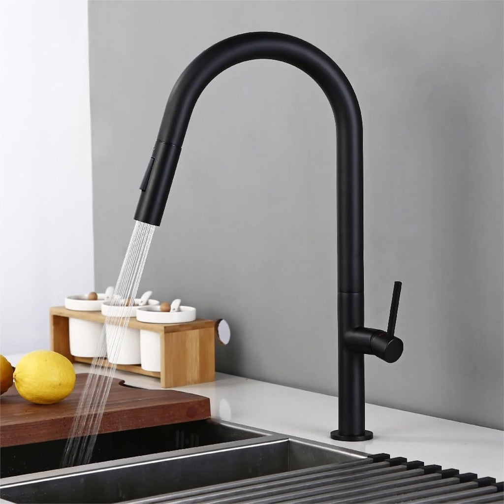 Brass 360 Oegree Rotation Kitchen Hot and Cold Water Sink Taps Pull Out Spout(Brushed Gold)