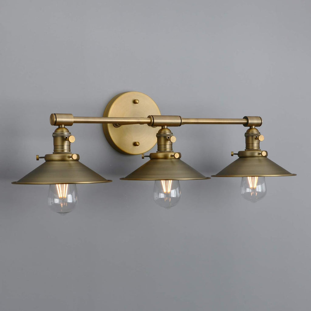 Phansthy Antique Brass Wall Sconce 3 Light Vanity Light with 7.87' Metal Flared Light Shade