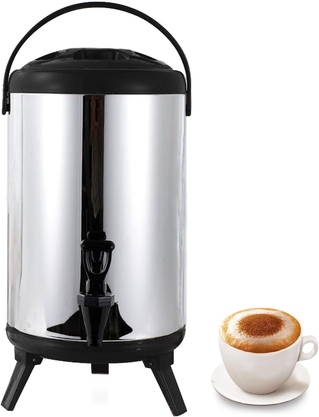 Stainless Steel Insulated Beverage Dispenser Cold Hot Beverage Dispenser with faucet Insulated Beverage Dispenser for Coffee Milk Tea(Size:8L,Color:BLACK)