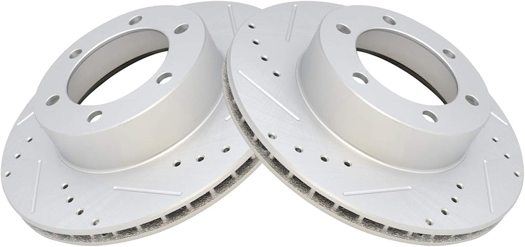 TRQ Performance Front Ceramic Brake Pad and Rotor Set Coated Drilled Slotted Compatible with 1996-2000 Toyota 4Runner with 16 Inch Wheels