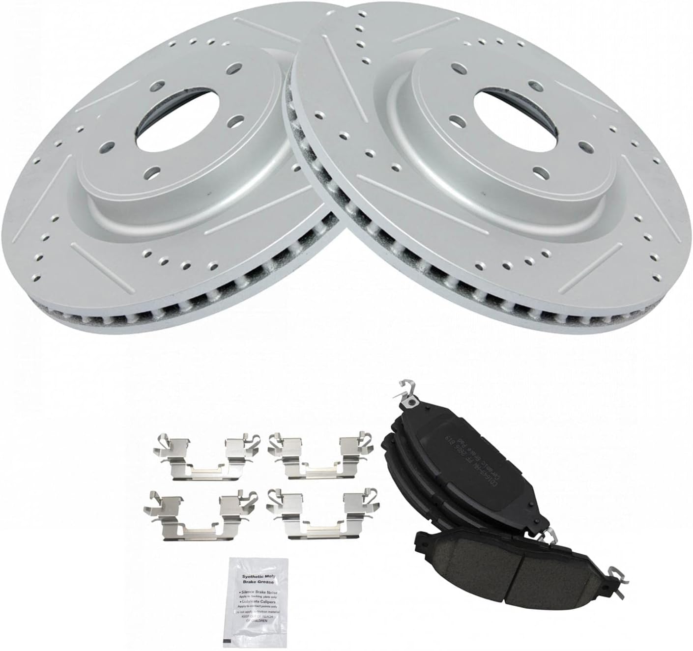 TRQ Performance Front Brake Pad and Rotor Set Ceramic Coated Drilled Slotted Compatible with 2013 Infiniti JX35 2014-2020 QX60 2015-2021 Nissan Murano 2013-2020 Pathfinder