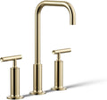 KOHLER K-14408-4-AF Purist® Widespread Bathroom Sink Faucet, 3-Hole, Widespread High Lever Handles and High Gooseneck Spout, 1.2 GPM, Vibrant French Gold