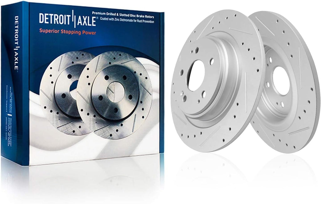 Detroit Axle - 3.5L Brake Kit for 2017-2020 Acura MDX [Base, SH-AWD], Drilled and Slotted Disc Brakes Rotors Ceramic Brake Pads 2018 2019 Replacement : 12.60' inch Front and 12.98' inch Rear Rotor