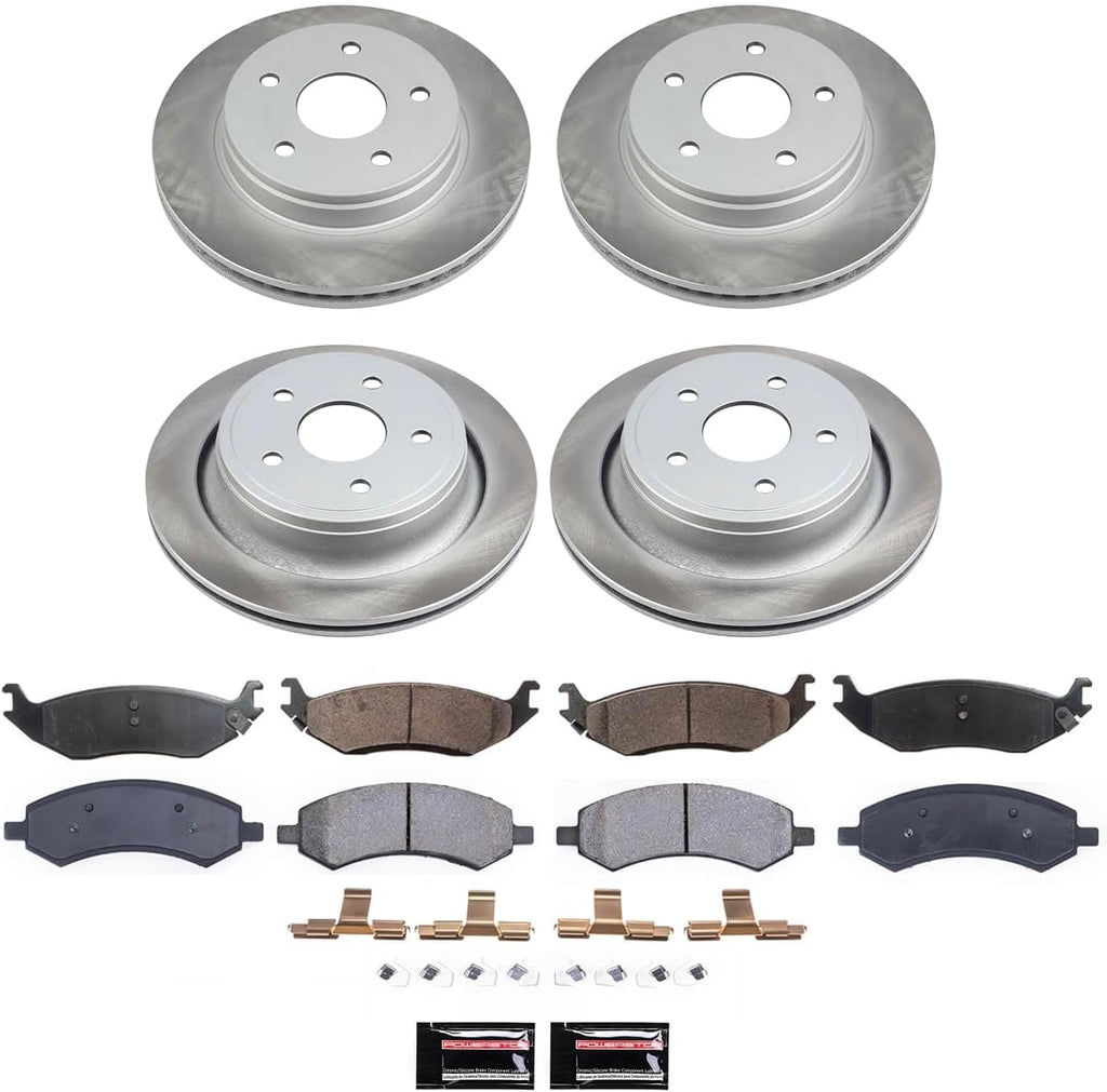 PowerStop Front and Rear Brake Kit for Chrysler Aspen 2007-09 |Dodge Durango 2007-09 |Ram 1500 2006-10 |Ram 1500 2011-18 - Ceramic Brake Pads + Semi Coated Rotors Replacement, SC2164