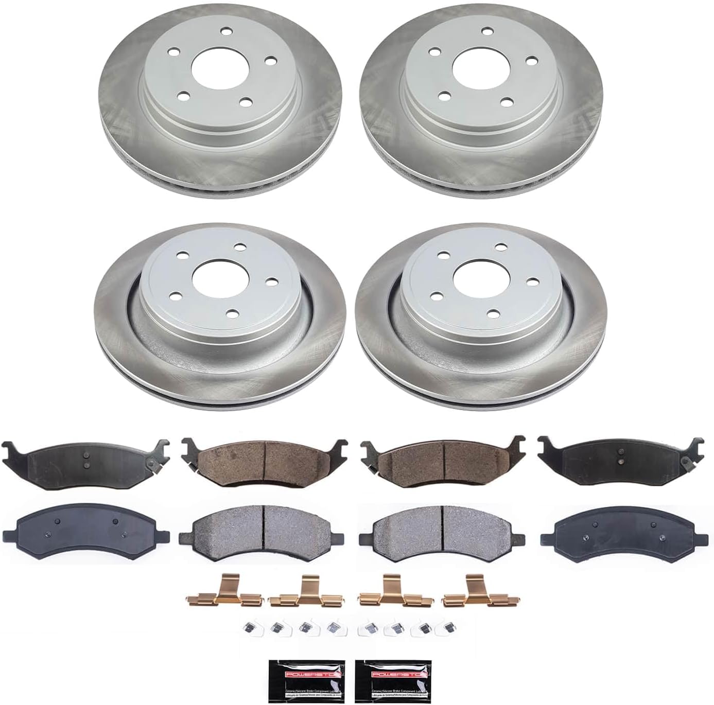 PowerStop Front and Rear Brake Kit for Chrysler Aspen 2007-09 |Dodge Durango 2007-09 |Ram 1500 2006-10 |Ram 1500 2011-18 - Ceramic Brake Pads + Semi Coated Rotors Replacement, SC2164