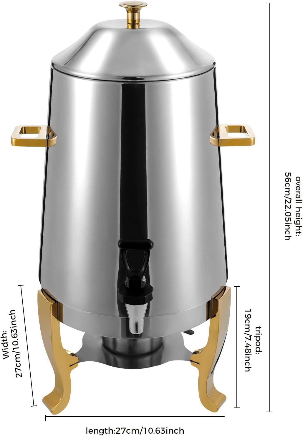 13L/3.4 Gal Hot Beverage Dispenser Can with Faucet,110V Electric Coffee Urn with 2 Heating Methods,95-185℉ Stainless Steel Hot Drinks Dispenser for Hotel Restaurant (Silver + Gold)