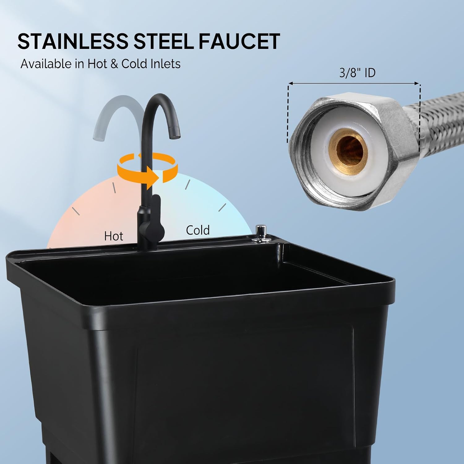 VINGLI 21-Gallon Utility Sink Laundry Tub for Washing Room, 23.6'×23.6'×36.2' Freestanding Utility Sink with Stainless Steel Faucet, Black