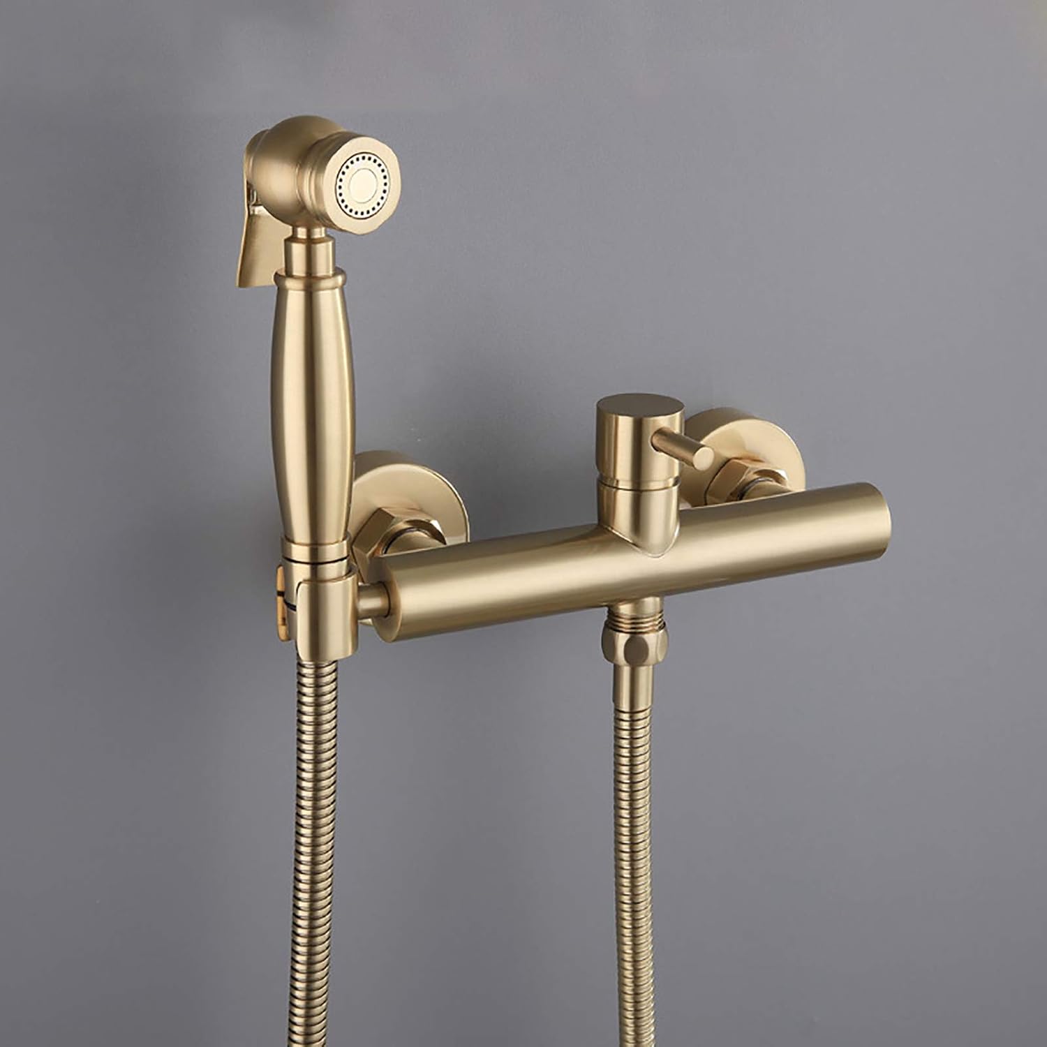Handheld Bidet Sprayer for Toilet, Brushed Gold Kit Wall Mounted Brass Bathroom Cloth Diaper Set with Hot and Cold Water for Personal Hygiene,15 cm(8.5 cm)