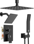 Shower Faucet Set Shower System - SR SUN RISE Matte Black Shower Trim Kit with Dual Shower Head, 10'' Ceiling Rainfall 6'' Wall Mount with Handheld Shower for Couples, Complete 6 Diverter Valve