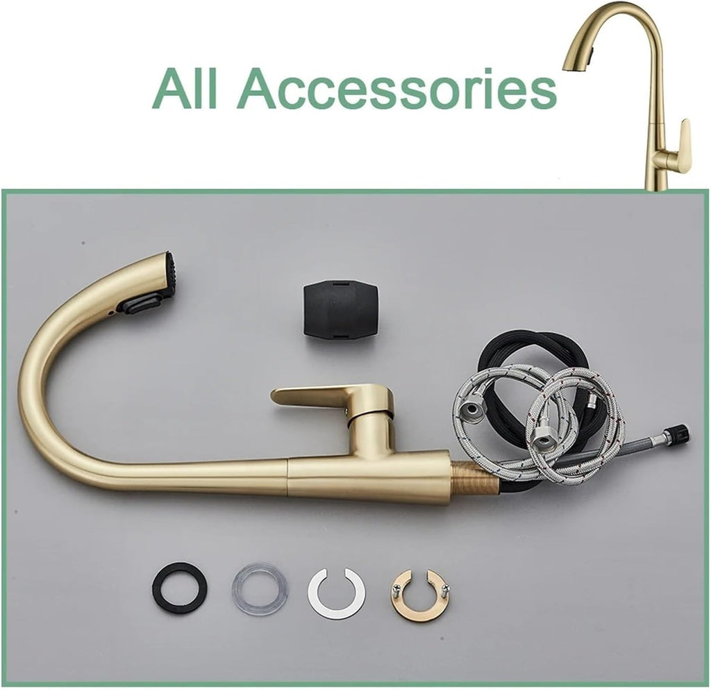 Kitchen Faucet Flexible Pull Out Mixer Tap Deck Mounted 360 Swivel 2 Mode Hot Cold Water Faucets(White)