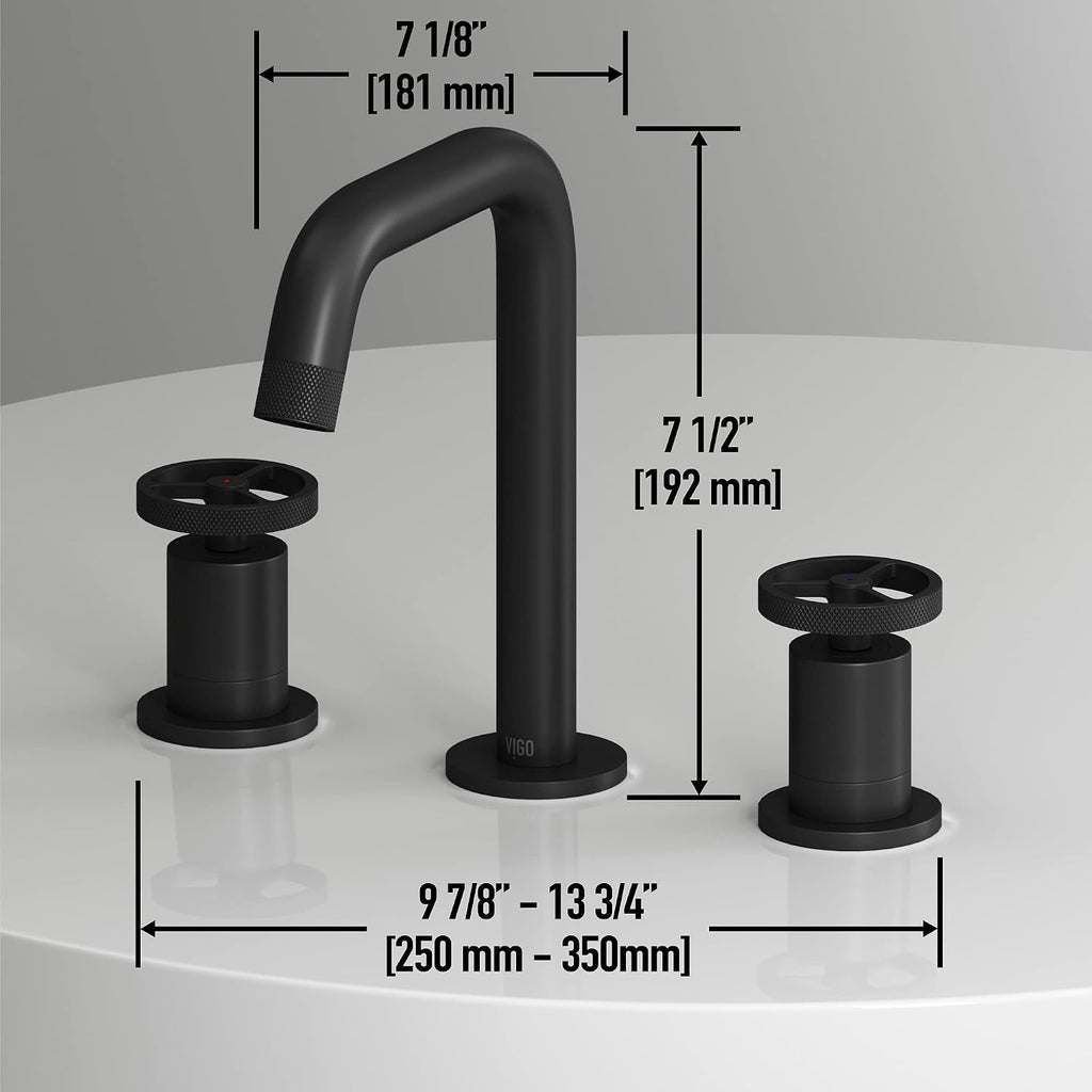 VIGO Cass Two-Handle Three-Hole Mount Widespread Bathroom Sink Faucet, 8-Inch, Matte Black, Modern Design, Solid Brass, 1.2 GPM WaterSense & Ceramic Disc Valve, Corrosion-Resistant