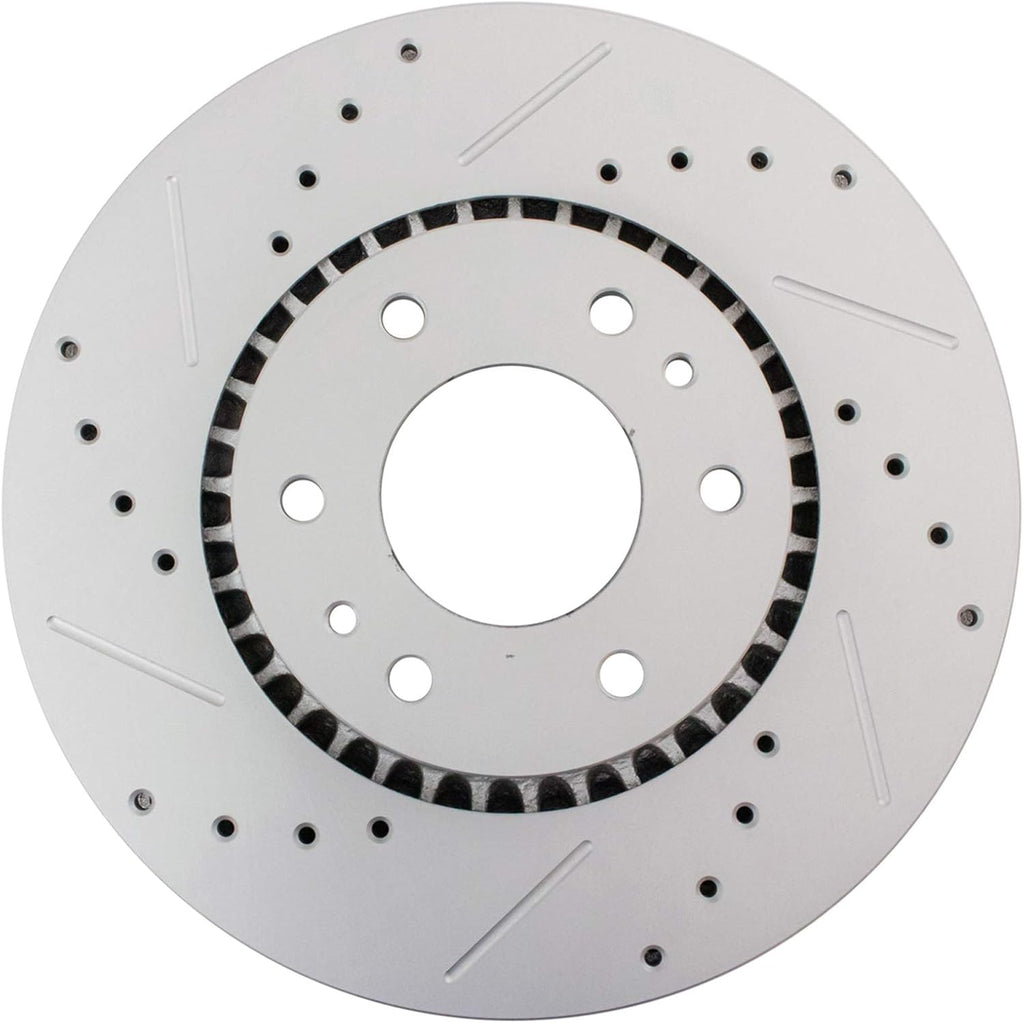 TRQ Performance Front Brake Pad & Rotor Set Ceramic Coated Drilled Solid Rotors Compatible with 02-05 Chevrolet Trailblazer 02-05 GMC Envoy 04-05 Buick Rainier 03-06 Isuzu Ascender 2005 Saab 9-7x