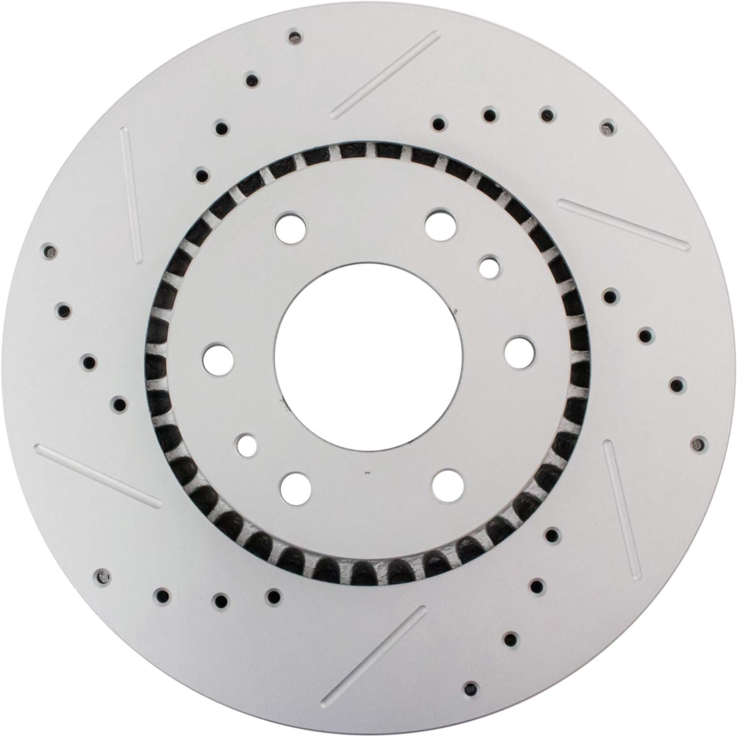 TRQ Performance Front Brake Pad & Rotor Set Ceramic Coated Drilled Solid Rotors Compatible with 02-05 Chevrolet Trailblazer 02-05 GMC Envoy 04-05 Buick Rainier 03-06 Isuzu Ascender 2005 Saab 9-7x