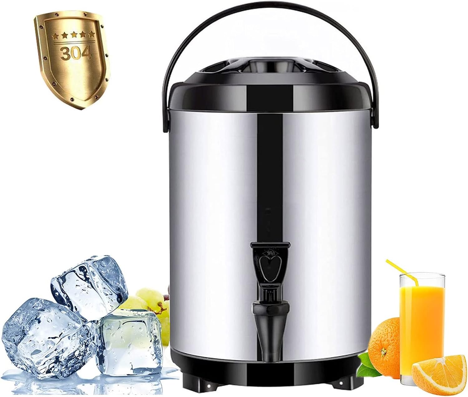 Drink Dispenser Hot & Cold Beverage Dispenser 304 Stainless Steel Large Capacity Hot Water Dispenser with Faucet and Foldable Tripod Kettle Thermostat Commercial and Home