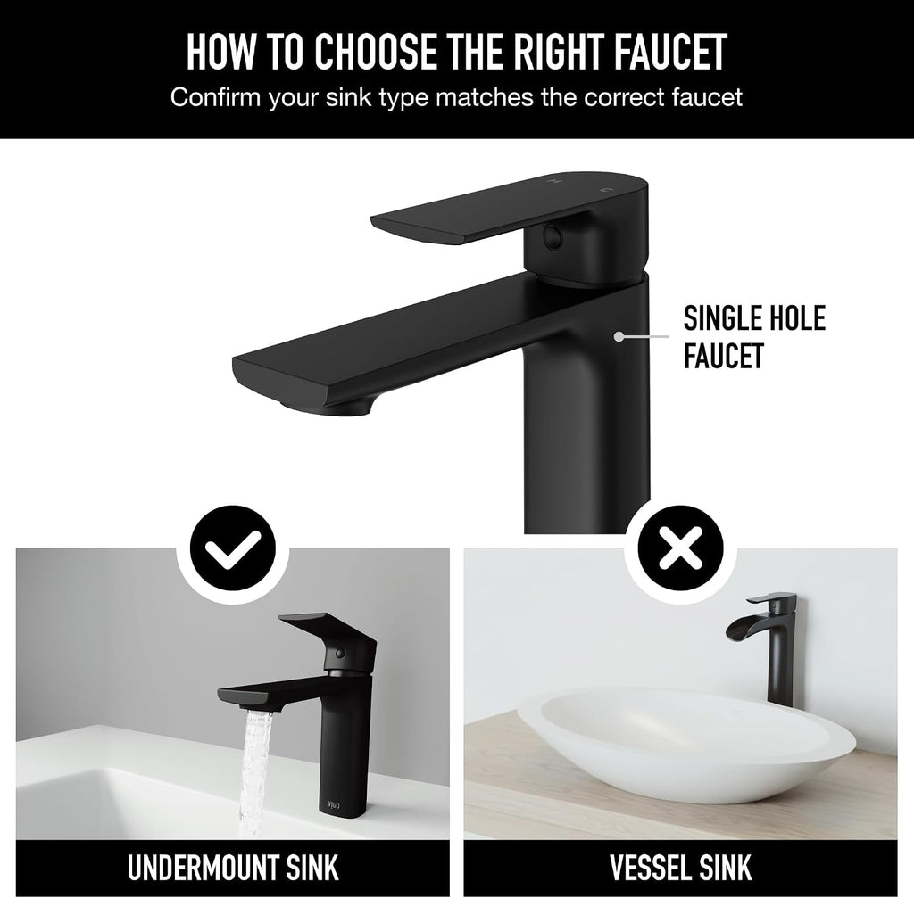VIGO Davidson Single-Handle Single-Hole Mount Bathroom Sink Faucet, 6-Inch, Matte Black, Modern Design, Solid Brass, 1.2 GPM WaterSense & Ceramic Disc Valve, Corrosion-Resistant