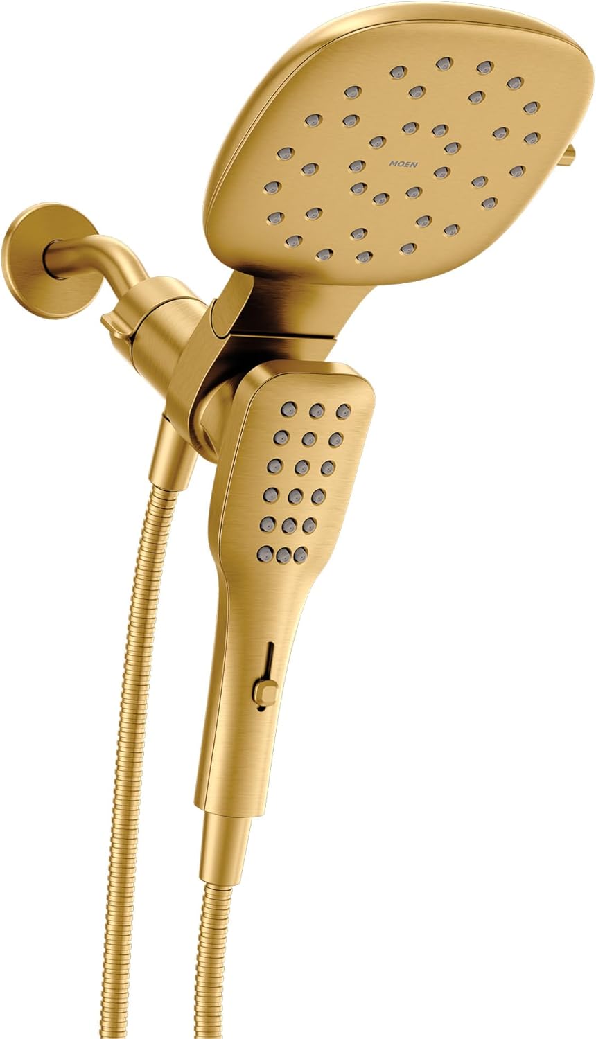Moen Verso Brushed Gold Infiniti Dial Square Rain Shower Head with Detachable Hand Shower Combo, 7-Inch Spray Head, 220C5BG