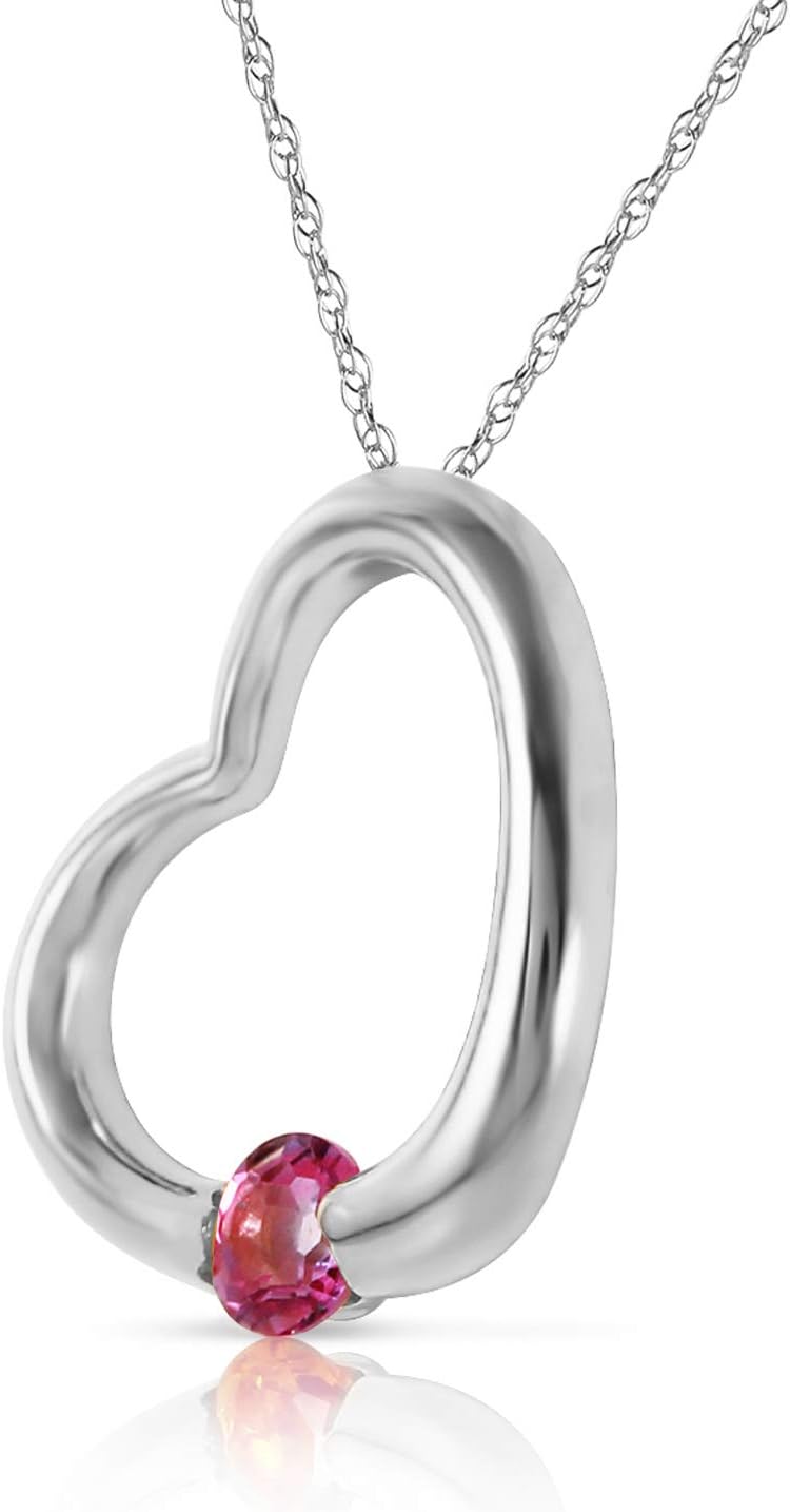 Galaxy Gold GG 14k Yellow, White, Rose Gold Open Heart with Genuine Pink Topaz Pendant Necklace
