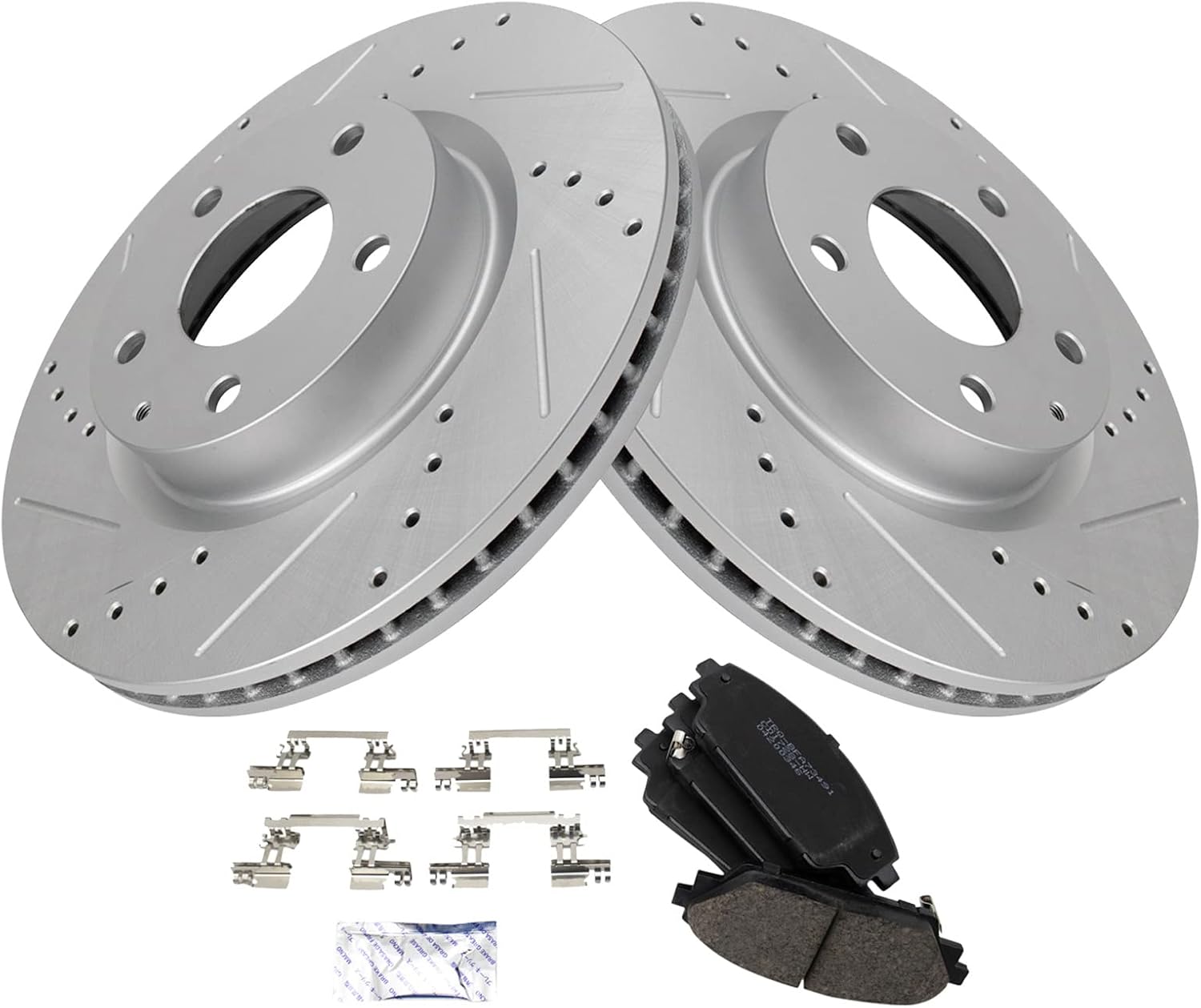 TRQ Performance Front Brake Pad and Rotor Set Ceramic Vented Coated Drilled Slotted Rotors Compatible with 2014-2018 Mazda 3 2016-2018 CX-3