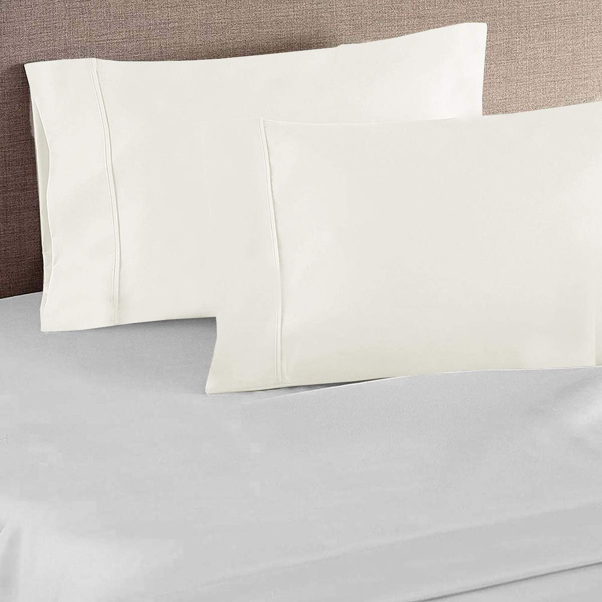 Pure 1000 Thread Count Egyptian Cotton- Sateen Weave- Olympic Queen(66' X 80') Ivory Sheet Set - 4-Piece 14'-18' Inches Standard Drop Length Elastic Bounded
