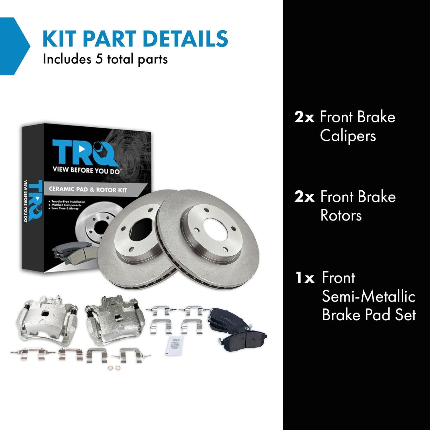 TRQ Front Brake Pad and Rotor Set Semi Metallic Vented Rotors Calipers Compatible with 2009-2014 Nissan Cube 2007-2012 Versa
