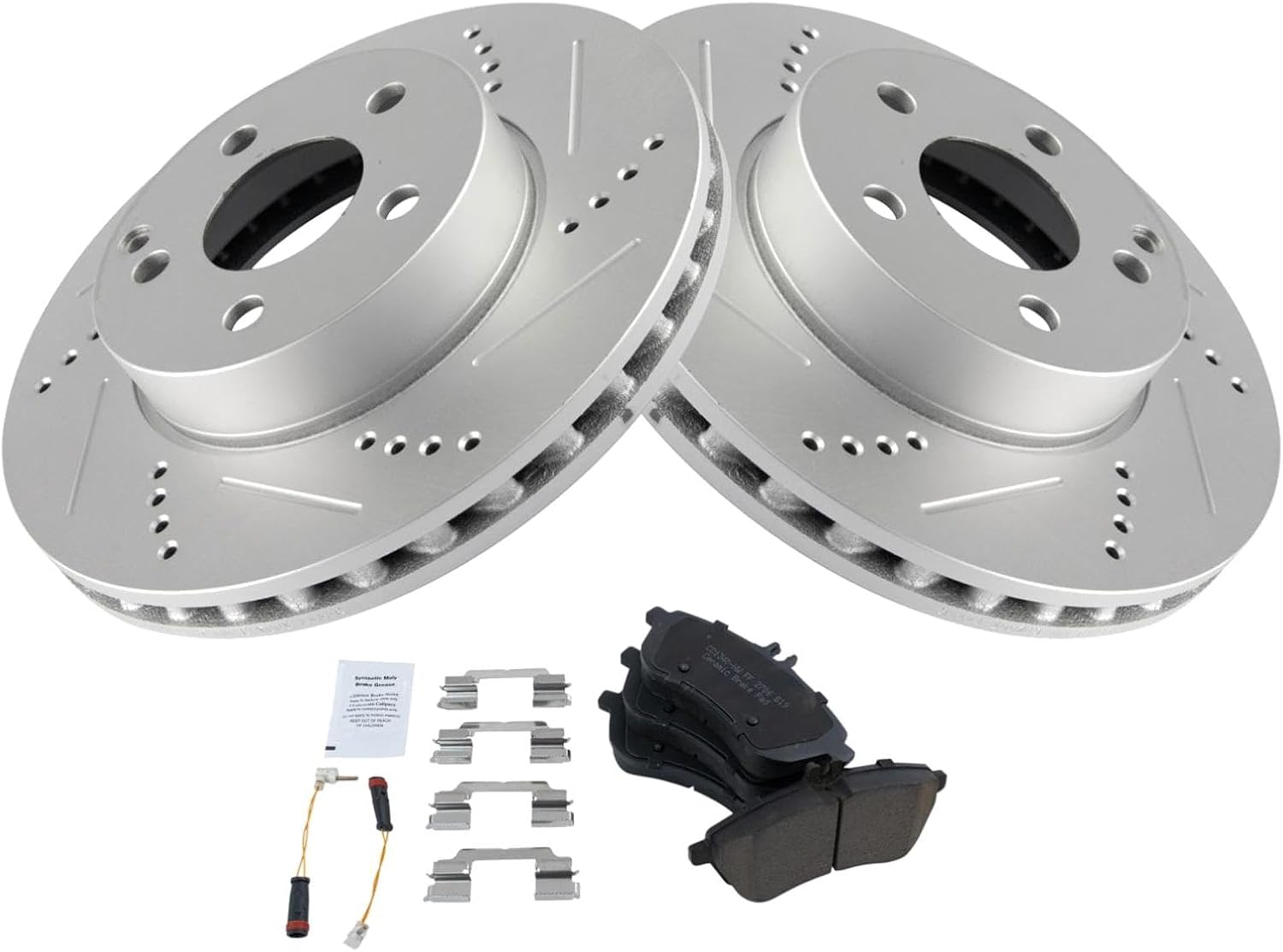 TRQ Performance Front Ceramic Brake Pad and Rotor Set Coated Drilled Slotted Compatible with 08-12 Mercedes-Benz C300 without Sport Package 12-15 Mercedes-Benz C250 without Sport Package