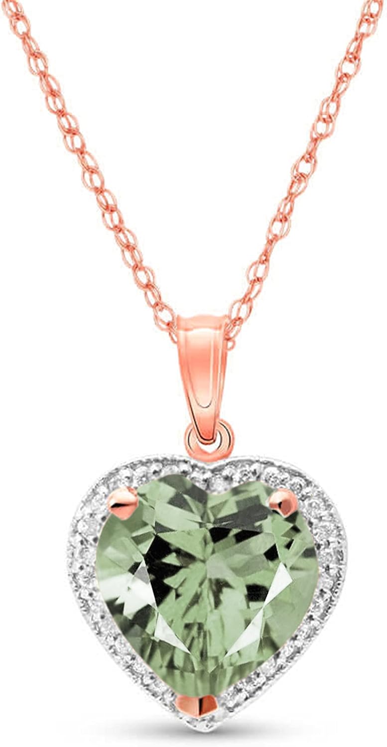Galaxy Gold GG 14K Solid Gold, Natural Green Amethyst and Diamond Pendant Necklace for Women - 14-24 Inch Available, Fine Jewelry for Women