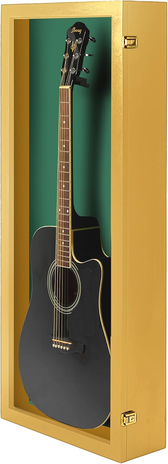 PENNZONI Acoustic Guitar Display Case - Acrylic Acoustic Guitar Case - Guitar Display Case Wall Mount Made from Hardwood Frame & Clear Acrylic - Golden Oak w/Felt Green