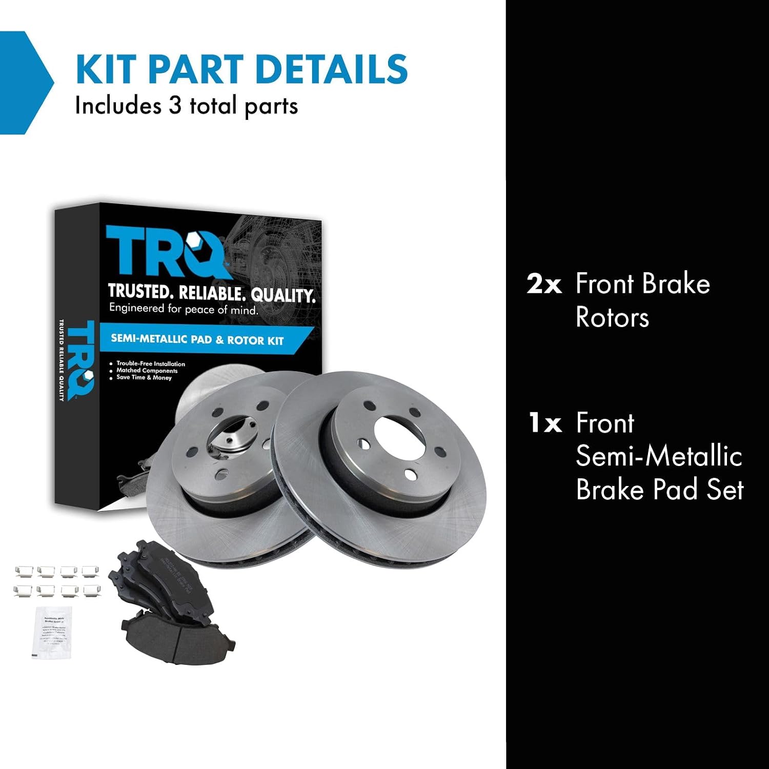 TRQ Front Brake Pad and Rotor Set Semi Metallic Vented Rotors Compatible with 2007-2011 Dodge Nitro 2008-2012 Jeep Liberty