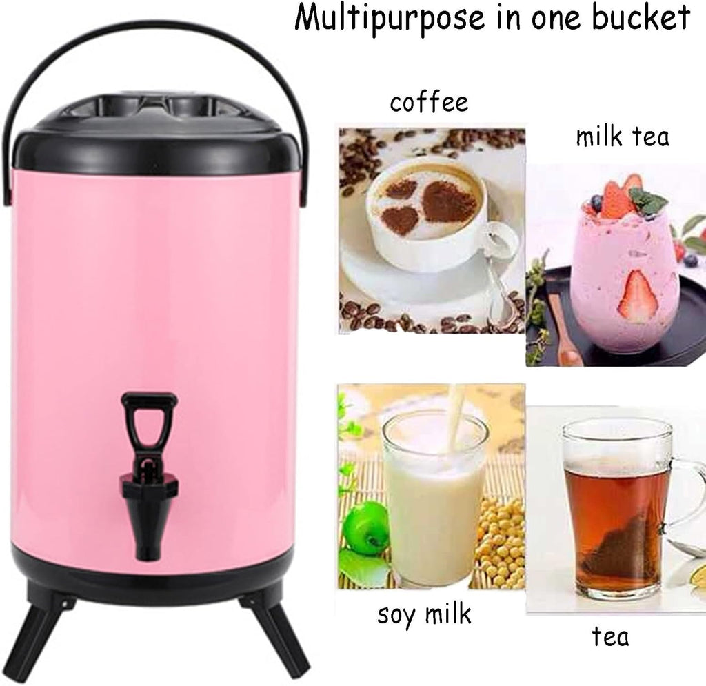 Milk Tea Bucket Insulated Barrel, 8L/10L/12L, Stainless Steel Hot & Cold Drinks Dispenser, Hot Water Kettle Dispenser with Faucet and Foldable Tripod, for Coffee, Tea, Water, Milk, etc (Yellow 10L)