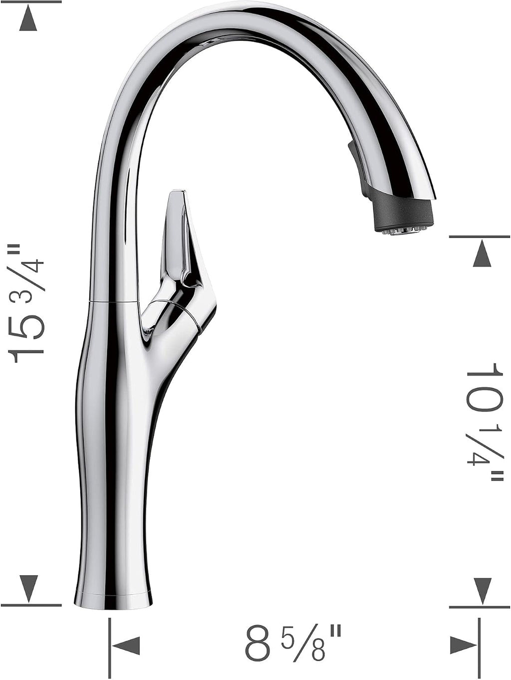 BLANCO, Polished Chrome 442038 ARTONA Pull-Down Dual Spray Kitchen Faucet, 1.5 GPM