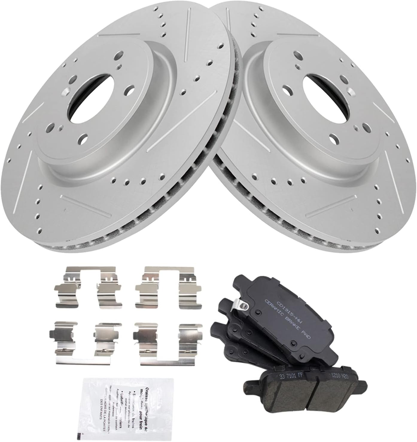 TRQ Performance Front Brake Pad and Rotor Set Ceramic G Coated Slotted Drilled Rotors Compatible with 2017-2020 Honda CR-V